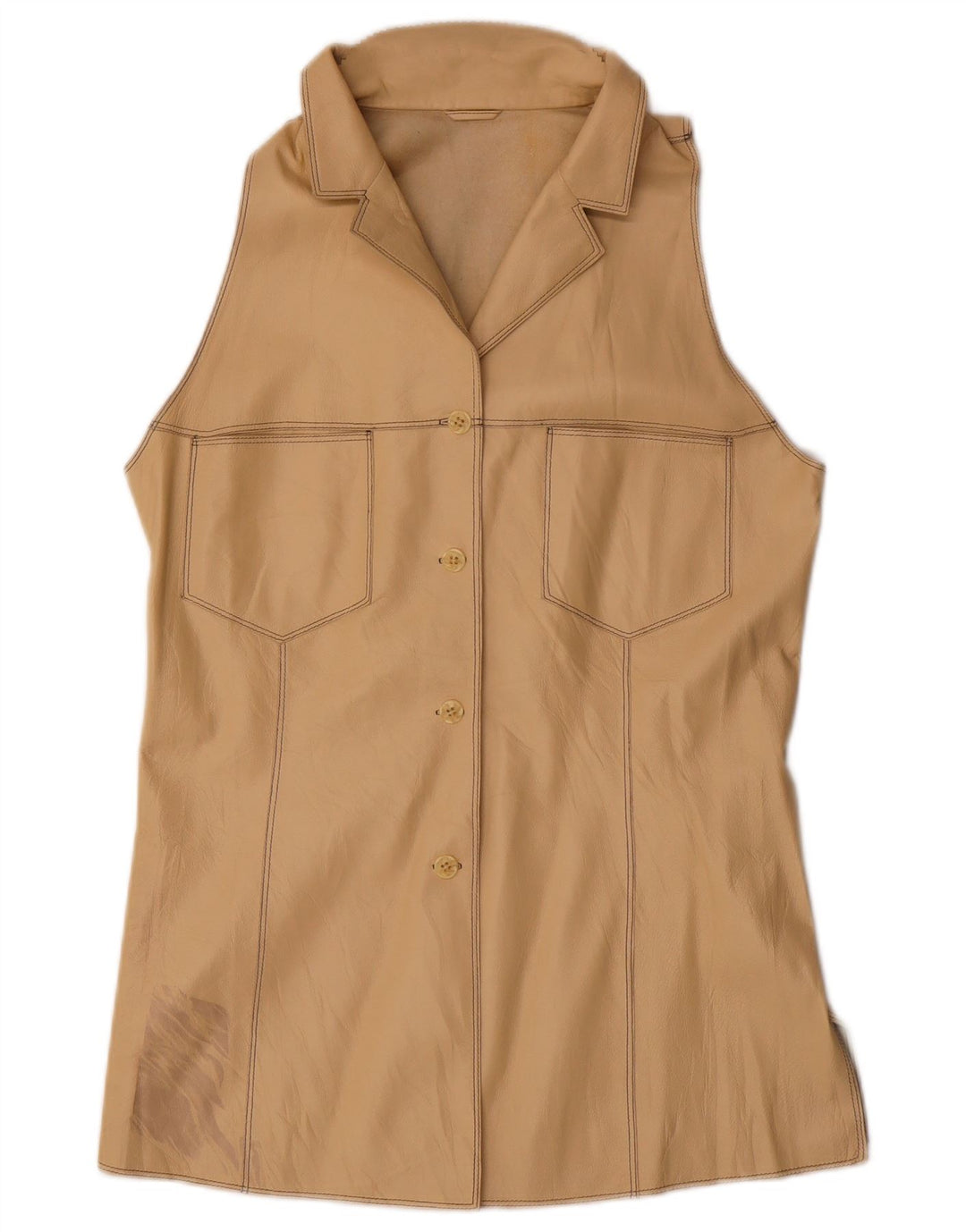 Gilet Vintage Femei din Piele IT 44 Medium Beige Piele