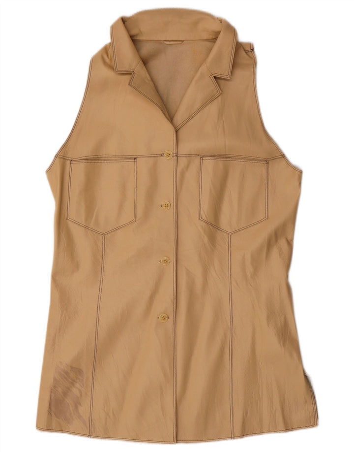 Gilet Vintage Femei din Piele IT 44 Medium Beige Piele