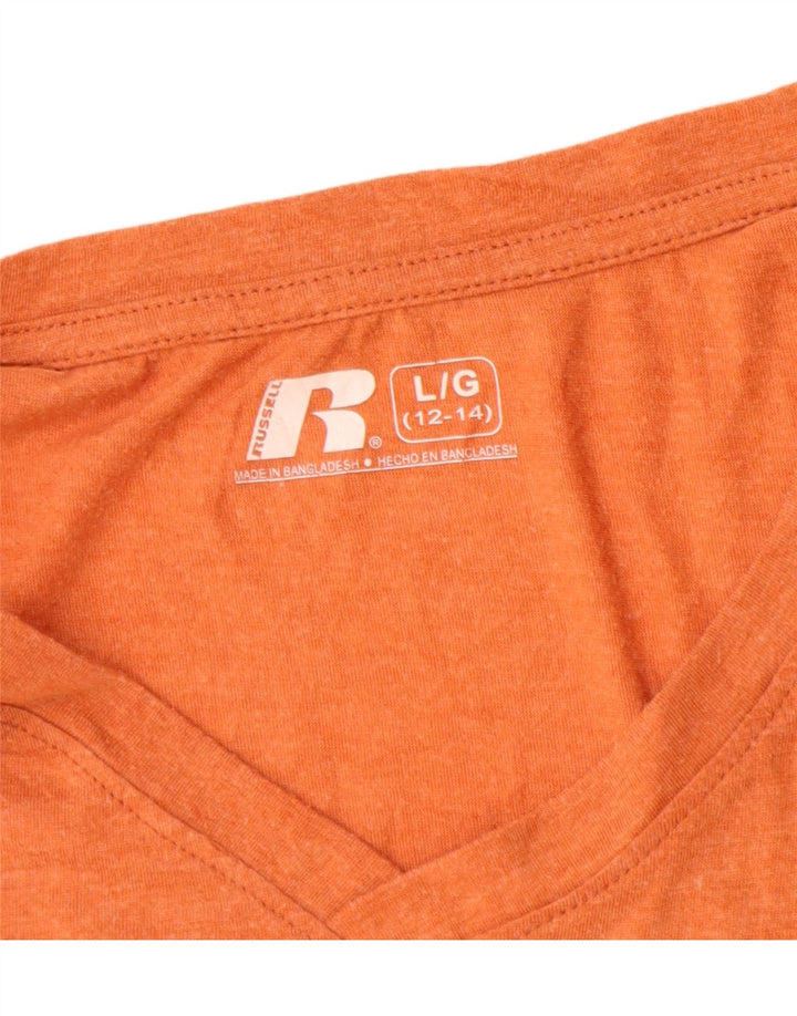 Tricou grafic Russell Athletic pentru femei Top US 12/14 Poliester portocaliu mare