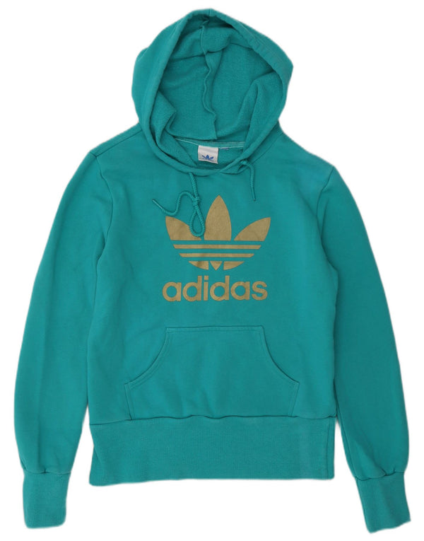 Pulover cu glugă cu grafic Adidas pentru femei UK 10 mic, bumbac turcoaz