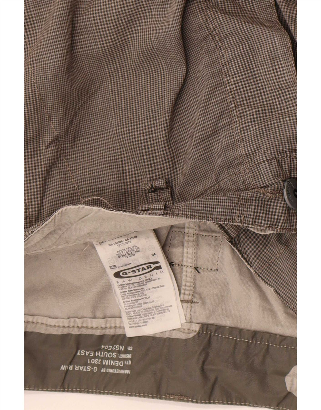 Pantaloni scurti cargo pentru bărbați G-Star W34, bumbac cu carouri, gri mari