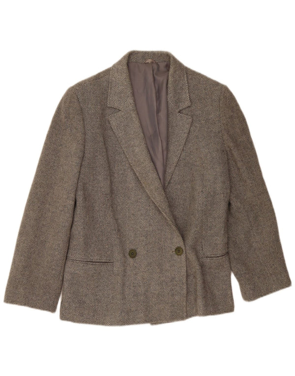 WPM Womens Double Breasted Blazer Jacket UK 14 Medium Grey Herringbone