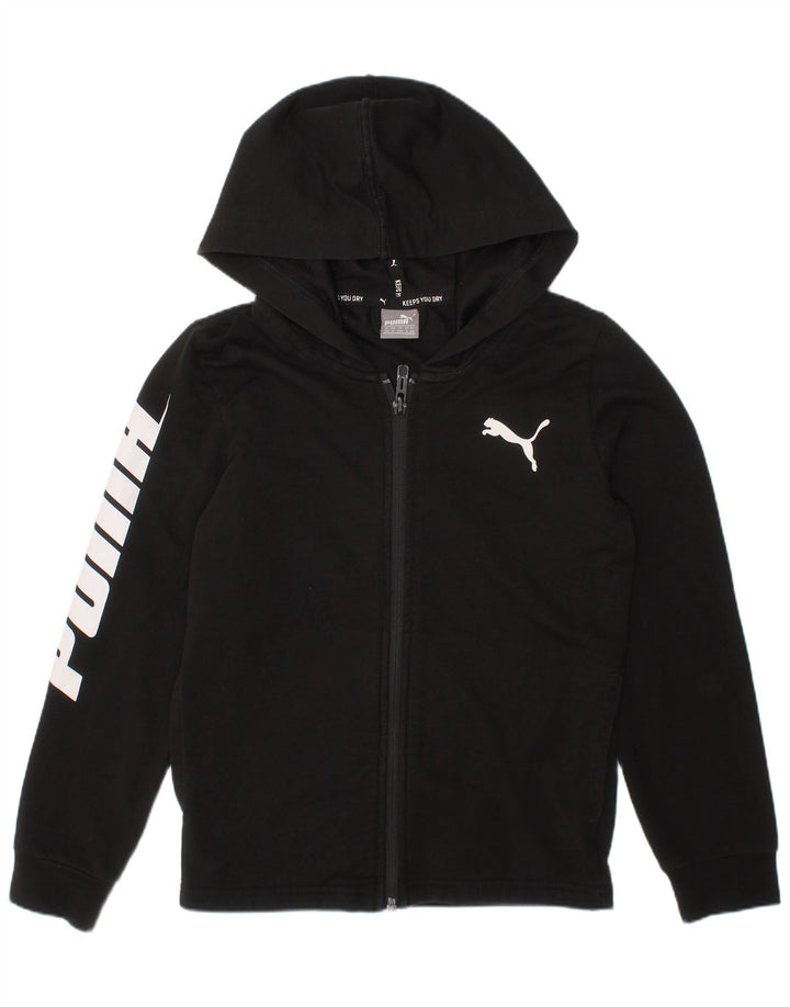 Pulover Puma Graphic Zip Hoodie pentru băieți 5-6 ani, bumbac negru