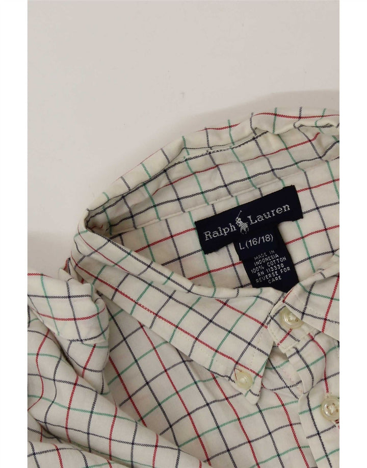Cămașă Ralph Lauren băieți 15-16 ani mare, alb, din bumbac cu carouri