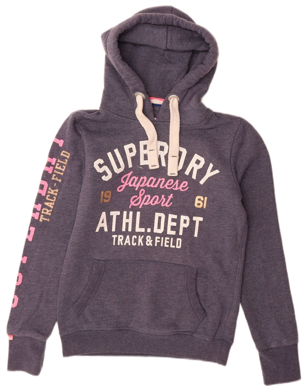 SUPERDRY Pulover cu glugă cu grafic pentru femei UK 6 XS Bumbac bleumarin