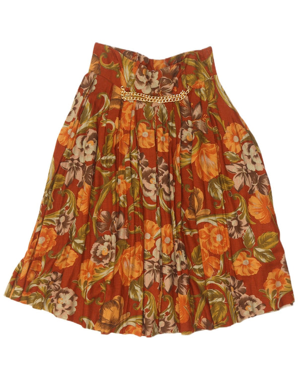 Fusta plisată Vintage pentru femei IT 44 Medium W28 Maro Floral