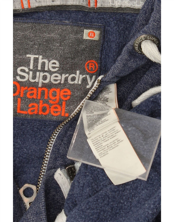 SUPERDRY Pulover cu capota cu fermoar pentru bărbați, XL, albastru bleumarin, bumbac cu pete
