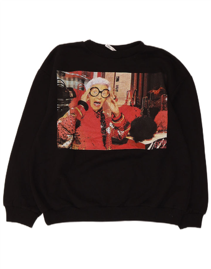 Pulover cu grafic pentru femei ZARA UK 14 Bumbac mediu negru