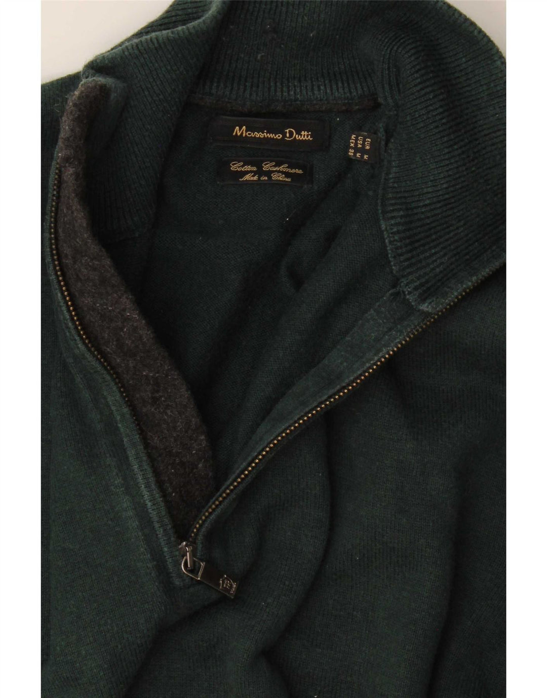 Pulover Massimo Dutti pentru bărbați, cu fermoar și gât, bumbac verde mediu