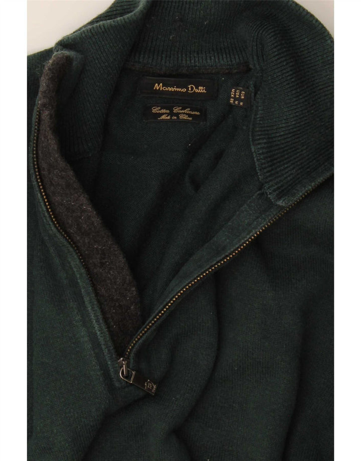 Pulover Massimo Dutti pentru bărbați, cu fermoar și gât, bumbac verde mediu