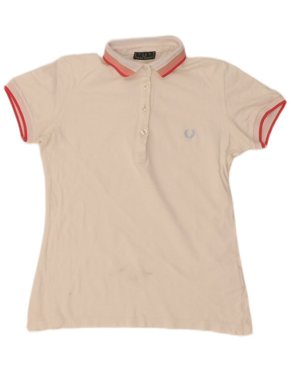 Tricou polo Fred Perry pentru femei UK 14, bumbac mare cu dungi albe
