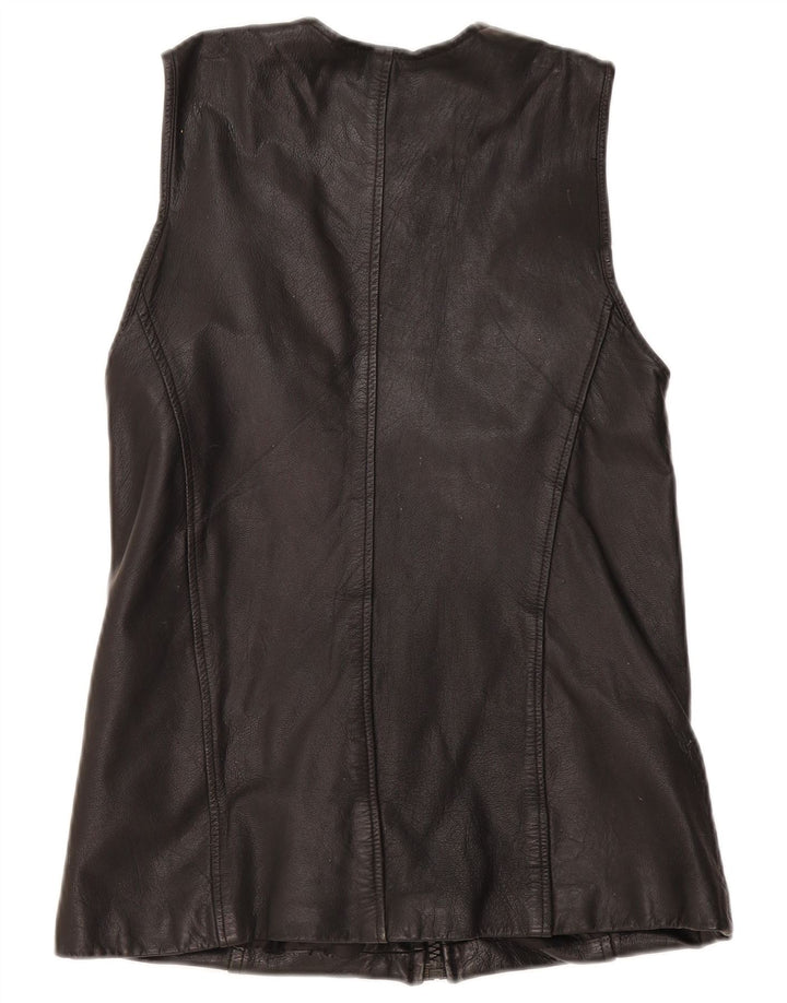 Gilet din piele vintage pentru femei UK 12 Medium Black Leather