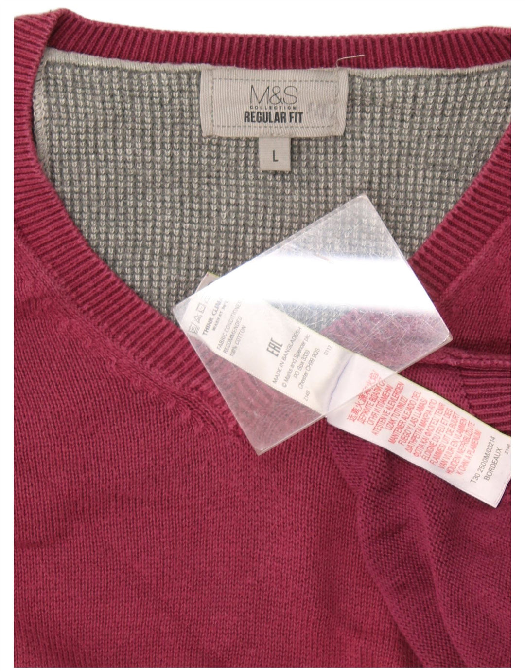 Pulover cu decolteu în V pentru bărbați Marks & Spencer, mare, burgundă
