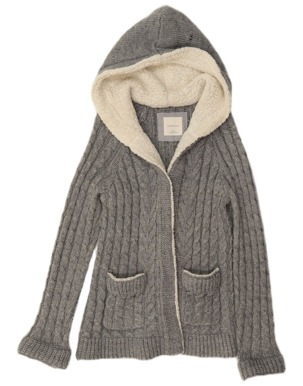 Pulover cardigan cu glugă Zara pentru femei UK 14 Medium Gri Acrilic