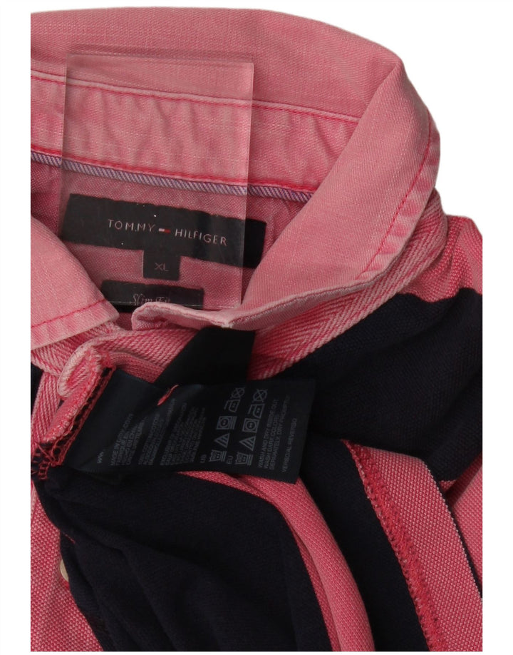 TOMMY HILFIGER Tricou polo rugby pentru bărbați, XL, cu dungi roz