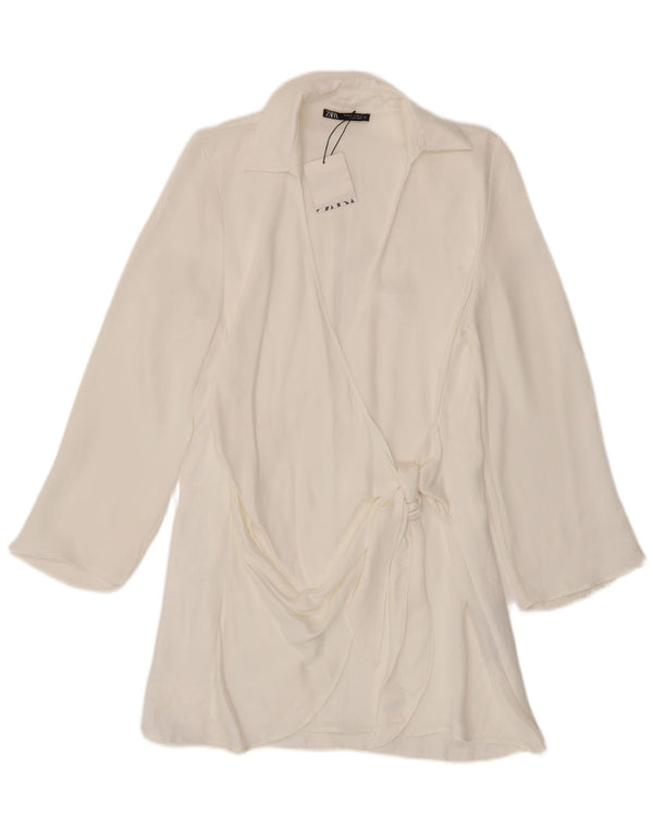 Rochie înfășurată cu mânecă lungă pentru femei Zara UK 12 Medium White Viscose