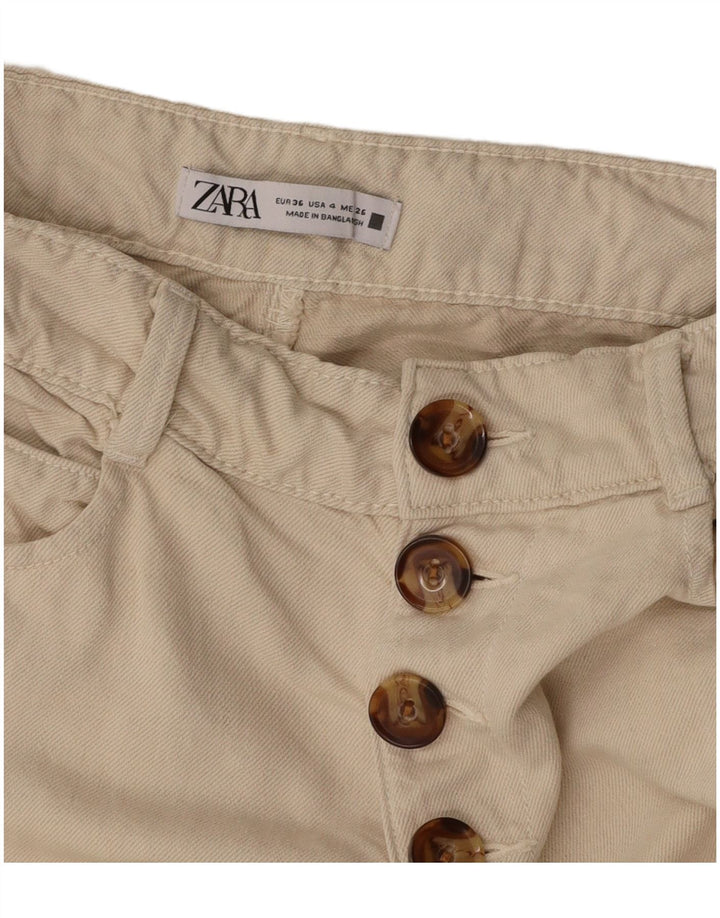 Pantaloni tăiați pentru femei cu talie înaltă ZARA EU 36 XS W26 L25 Bej