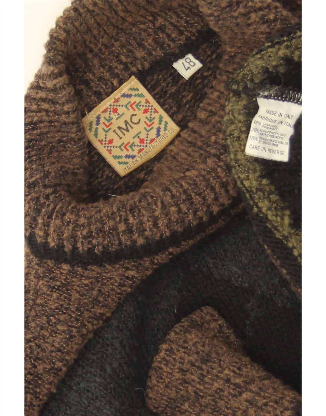 Pulover vintage pentru bărbați cu gât țestoasă IT 48 Medium Brown Argyle/Diamond