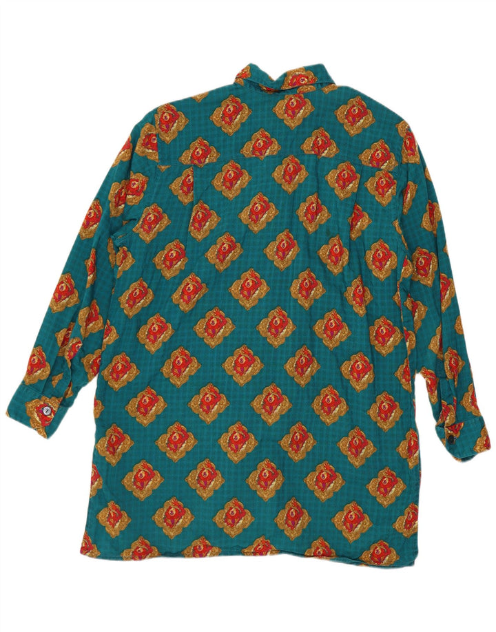 Cămașă vintage cu model abstract pentru femei UK 16 mare albastru geometric