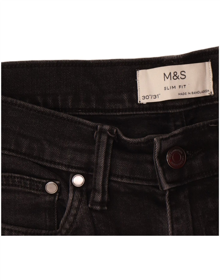 Blugi slim pentru bărbați Marks & Spencer W30 L28 bumbac negru