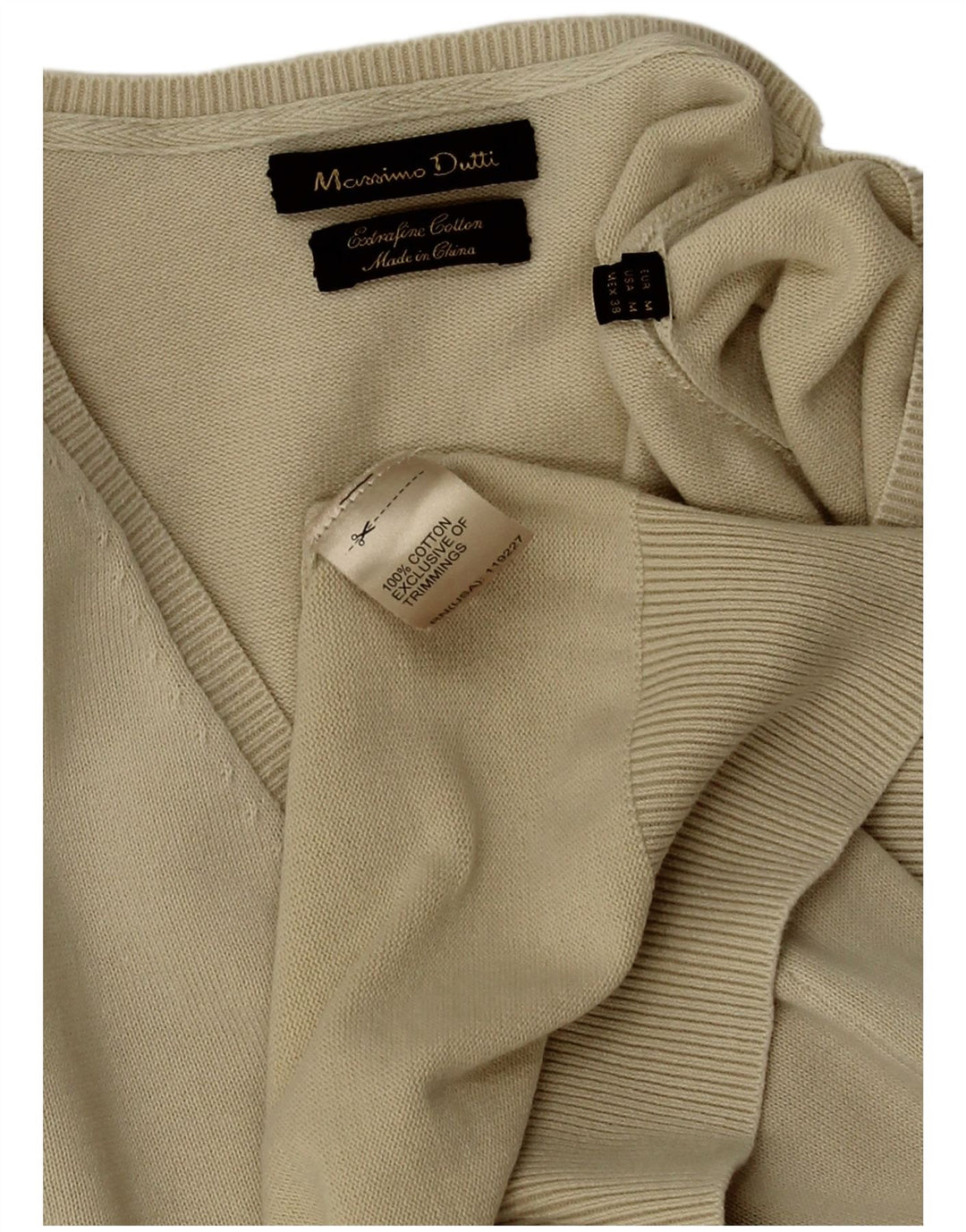 Pulover Massimo Dutti pentru bărbați, cu decolteu în V, bumbac mediu bej