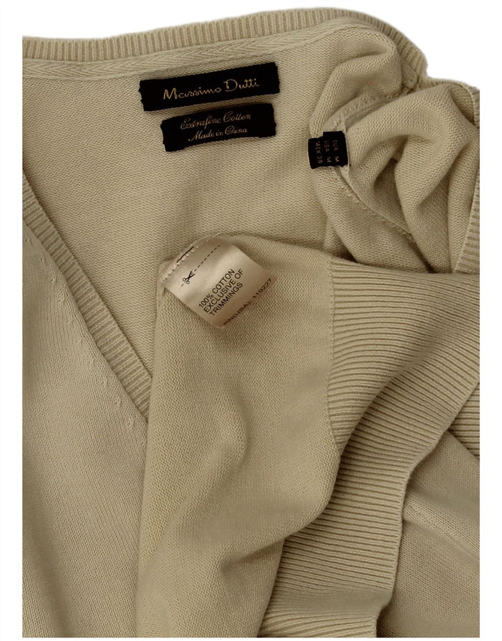 Pulover Massimo Dutti pentru bărbați, cu decolteu în V, bumbac mediu bej