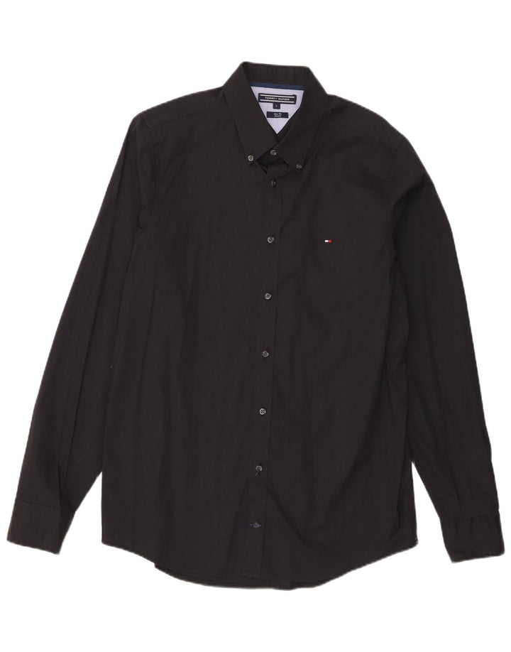 Cămașă pentru bărbați Tommy Hilfiger Stretch Slim Fit, mare, negru, bumbac