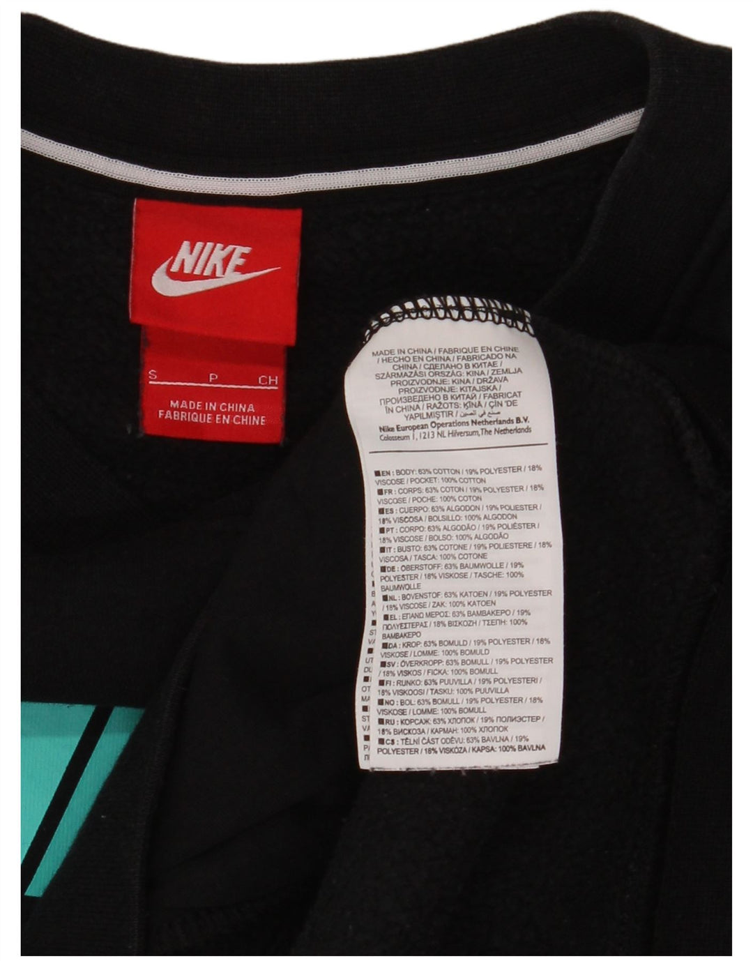 Pulover supradimensionat cu grafic Nike pentru femei UK 10 Bumbac negru mic