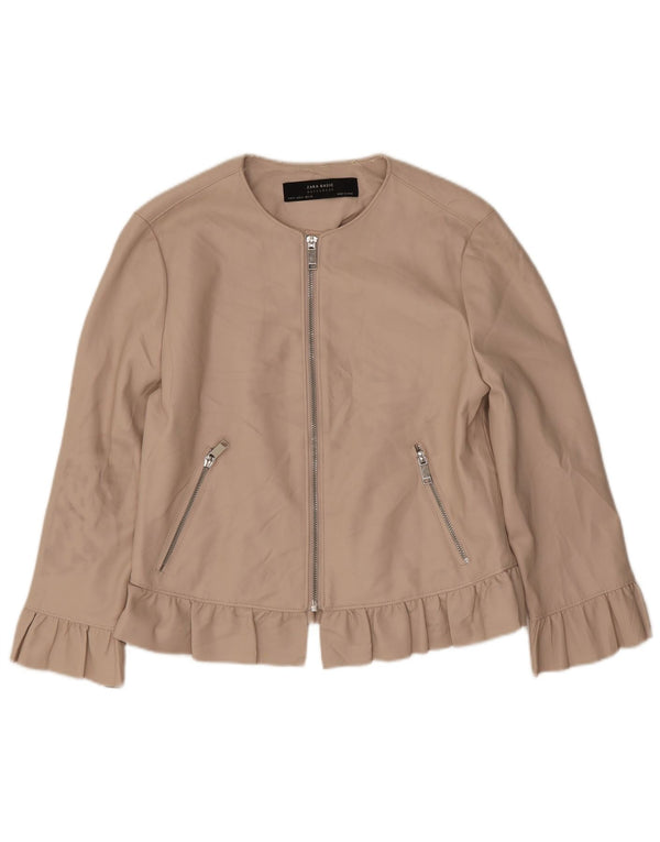 Jachetă Bolero din piele artificială cu mâneci 3/4 pentru femei, UK 12, bej mediu