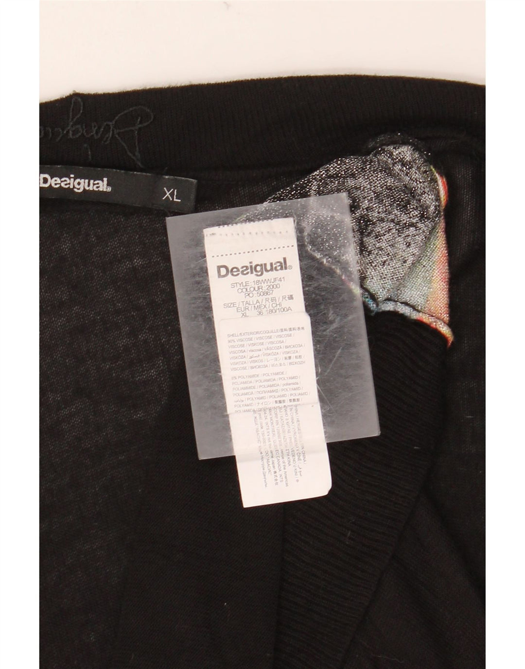 DESIGUAL Top grafic pentru femei cu mânecă lungă Marea Britanie 18 XL Fluture din viscoză neagră