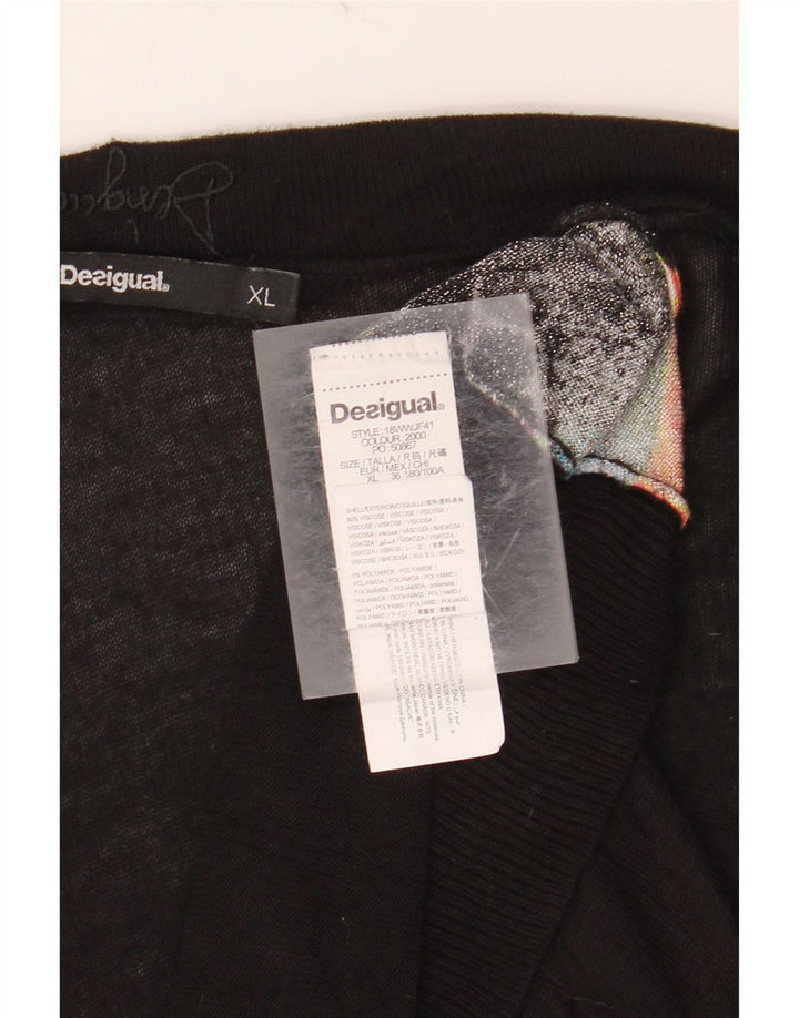 DESIGUAL Top grafic pentru femei cu mânecă lungă Marea Britanie 18 XL Fluture din viscoză neagră