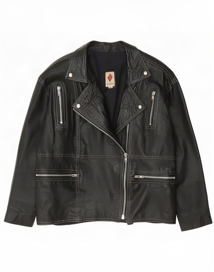 Jachetă de piele vintage pentru motociclist pentru femei IT 48 XL neagră