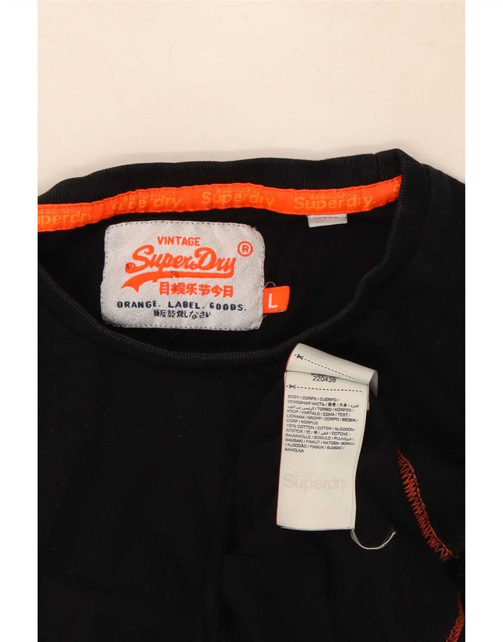 Top pentru bărbați Superdry cu mânecă lungă, mare, negru, bumbac
