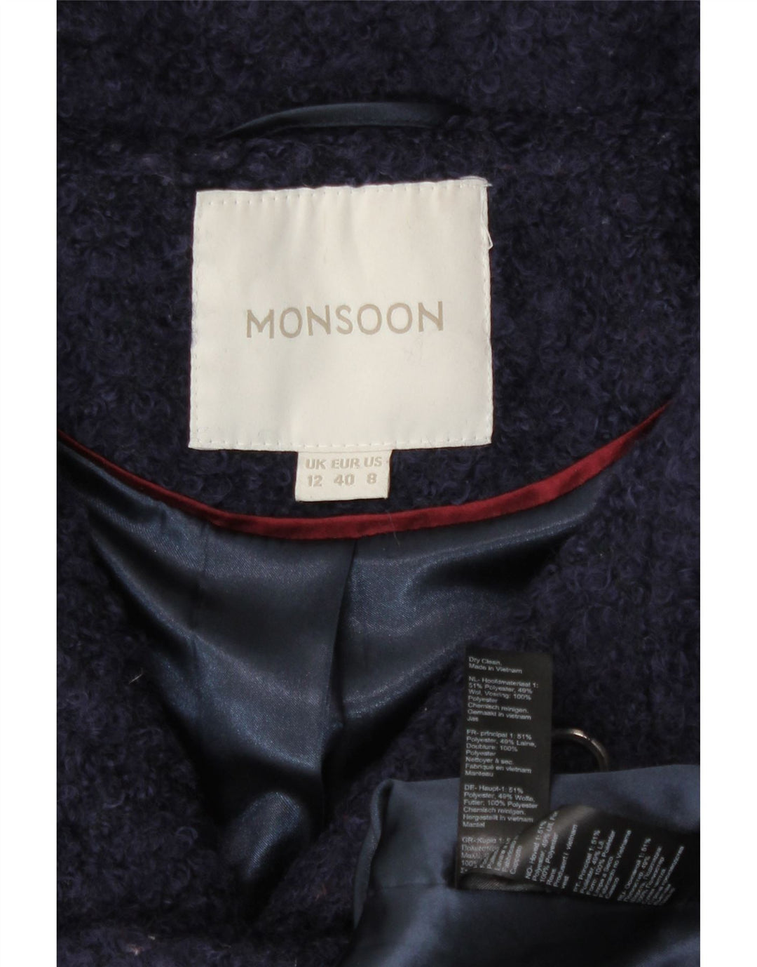Palton pentru femei Monsoon UK 12 Poliester bleumarin mediu