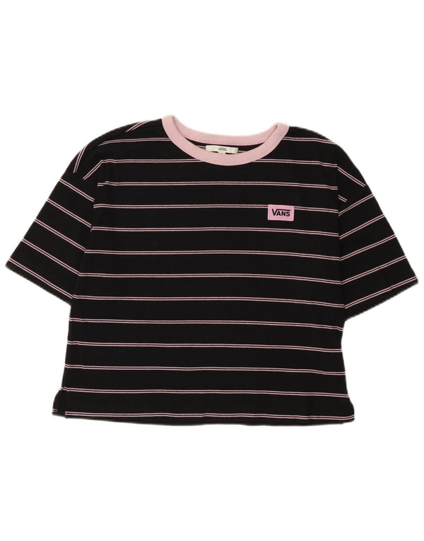 Vans Crop Tricou Top pentru femei UK 10 Small Black Striped Bumbac