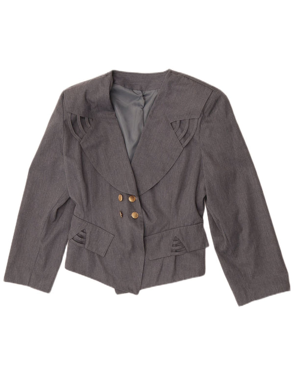Jachetă Blazer Vintage pentru femei la dublu piept UK 12 Poliester gri mediu