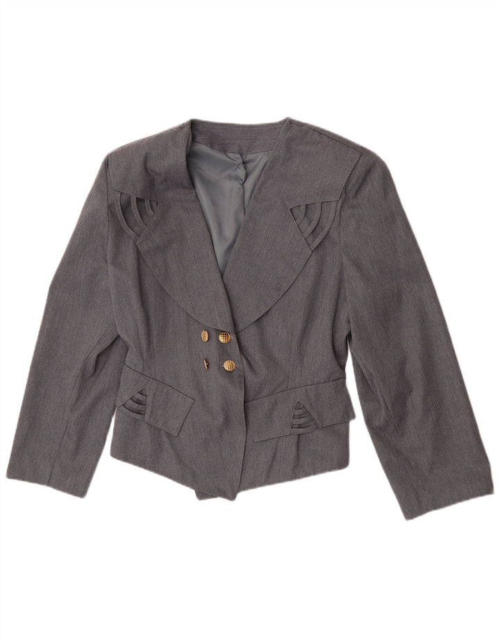 Jachetă Blazer Vintage pentru femei la dublu piept UK 12 Poliester gri mediu