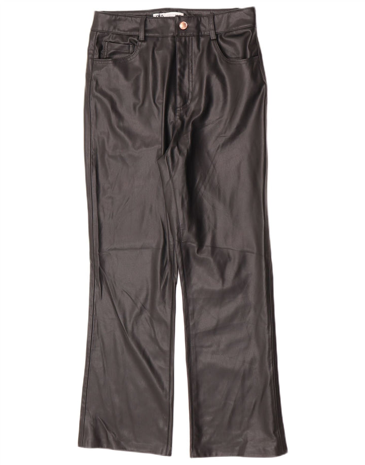 Pantaloni din piele artificială cu bootcut pentru femei Zara EU 38 Mici L28 L26 Negri