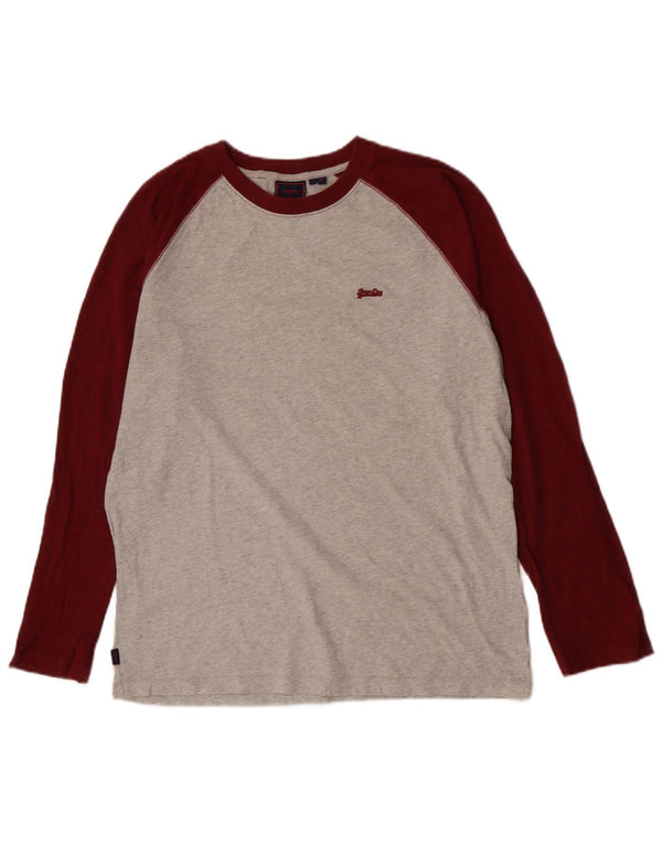 Top pentru băieți Superdry cu mânecă lungă 15-16 ani XL, bumbac color bloc, gri