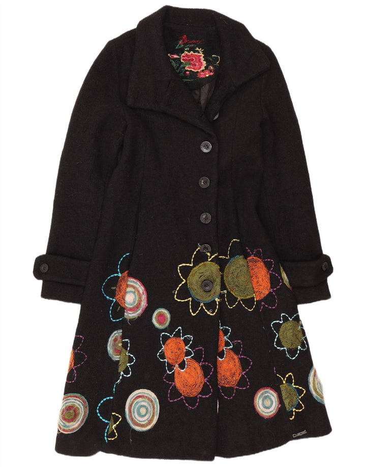 Pardesiu grafic pentru femei Desigual EU 38 Medium Black Floral Viscose