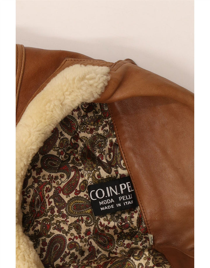 Jachetă militară de epocă pentru bărbați dublu piept UK 40, mare, bej, piele