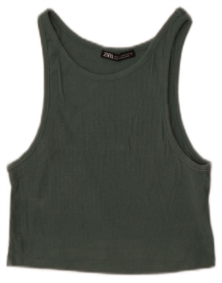 Top cu vestă pentru femei Zara UK 12, bumbac verde mediu