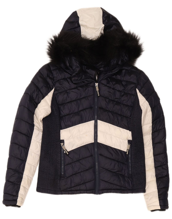 Jachetă căptușită cu glugă Superdry pentru femei UK 14, mare, albastru bleumarin