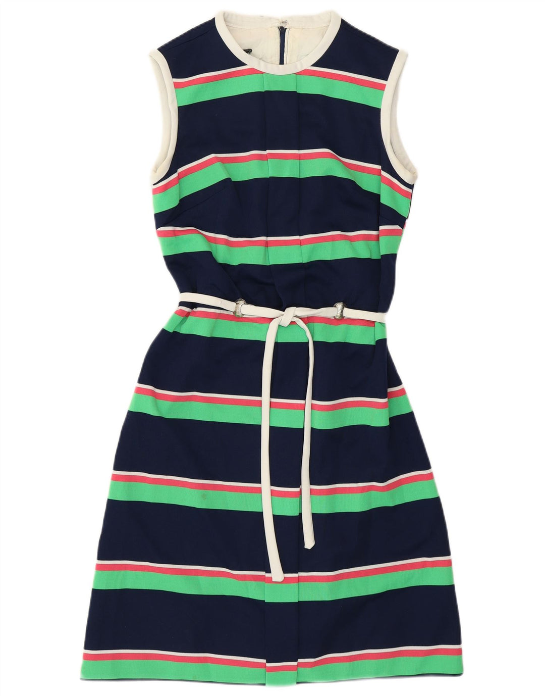 Rochie vintage pentru femei fără mâneci, în formă de A UK 12 Medium, bleumarin, în dungi