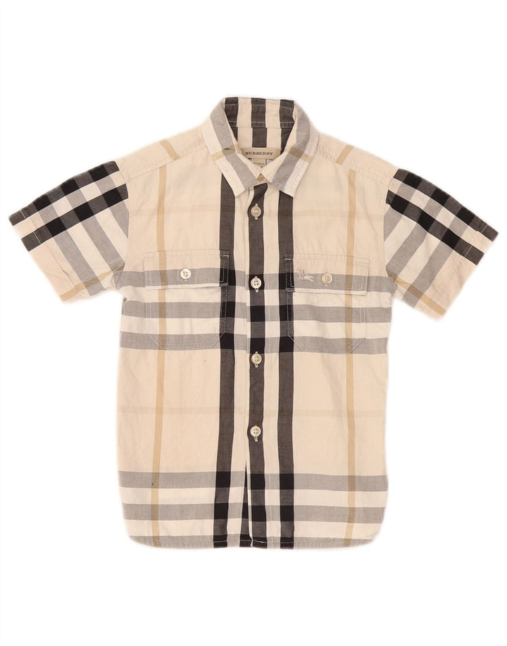 Cămașă cu mânecă scurtă Burberry pentru băieți 3-4 ani, în carouri bej
