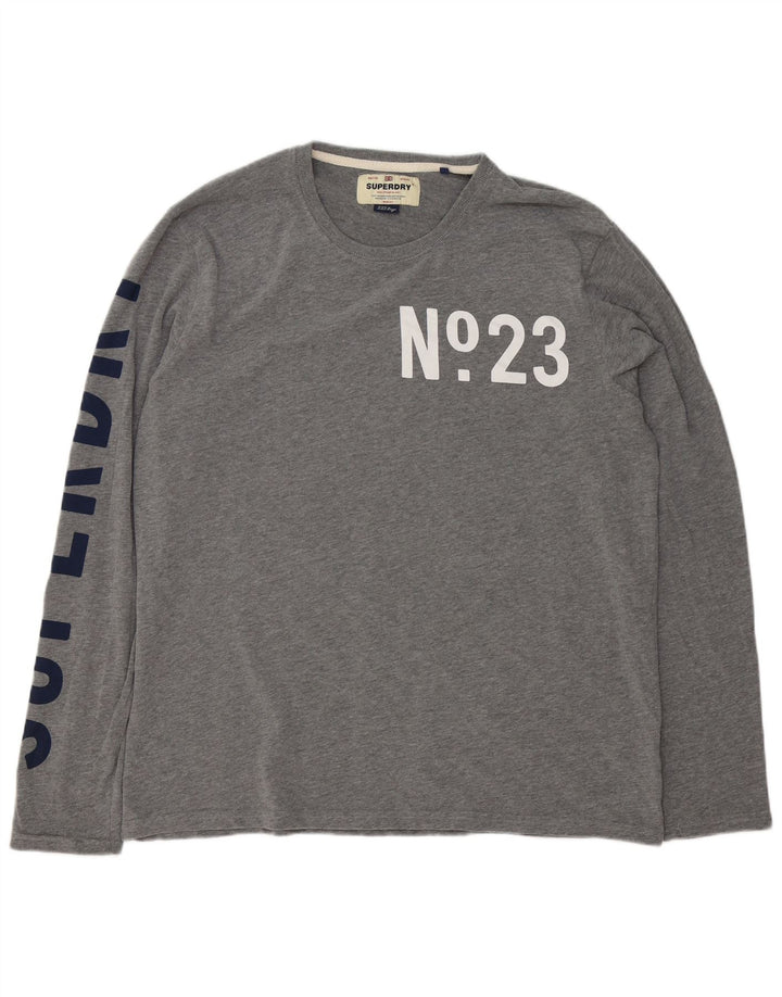 Top grafic pentru bărbați Superdry cu mânecă lungă 3XL, bumbac gri