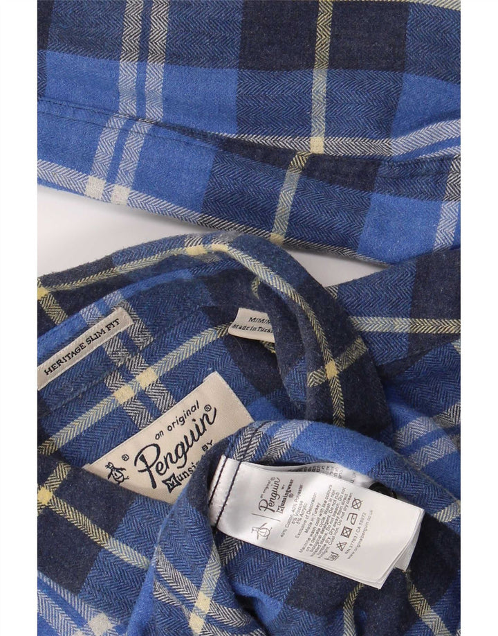 Cămașă pentru bărbați Penguin Heritage Fit Slim Flannel Bumbac cu carouri albastru mediu