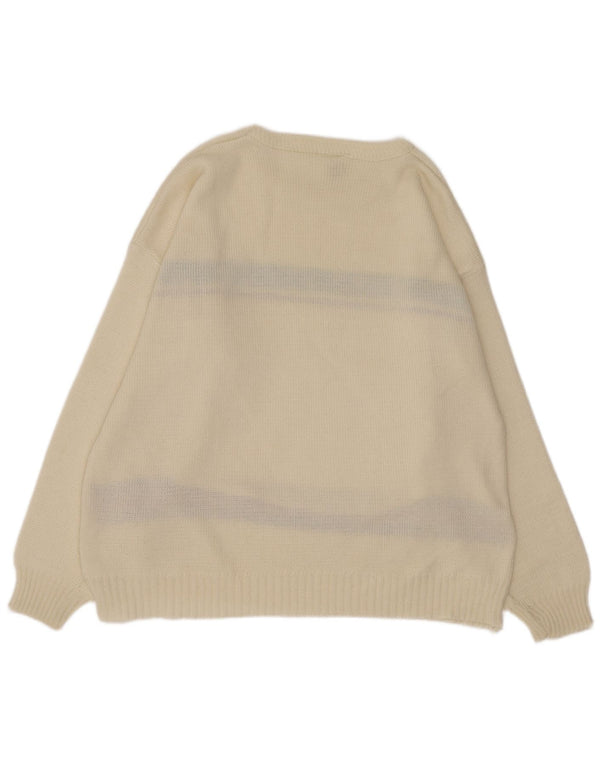 Vintage Mens Boat Neck Jumper Sweater Large Off White Argyle/Diamond