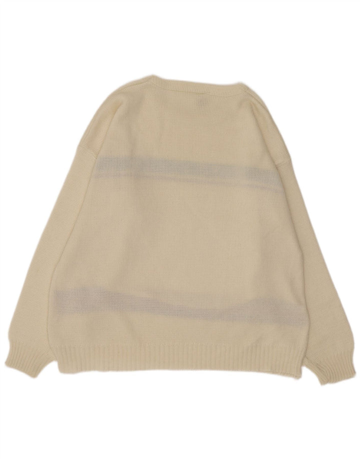 Pulover vintage pentru bărbați cu gât de barcă, mare, alb catifelat, Argyle/Diamond