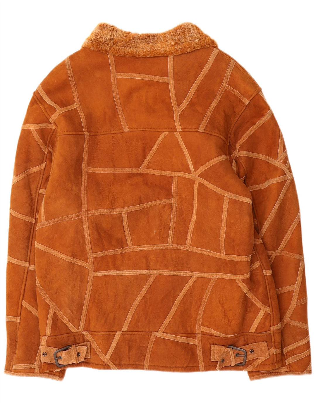 Jachetă vintage pentru femei din shearling UK 14 maro mediu geometric